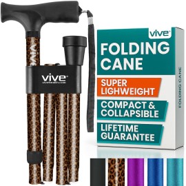 Vive Folding Cane - Foldable Walking Cane for Men, Women - Fold-up, Collapsible, Lightweight, Adjustable, Portable Hand Walking Stick - Balancing Mobility Aid - Sleek, Comfortable