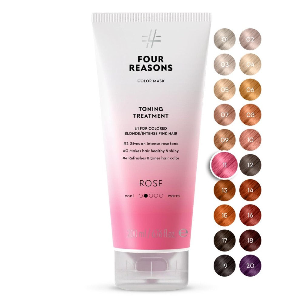 Four Reasons Color Mask - Rose Pink - (27 Colors) Toning Treatment, Color Depositing Conditioner, Tone & Enhance Color-Treated Hair - Semi Permanent Hair Dye, Vegan and Cruelty-Free, 6.76 fl oz