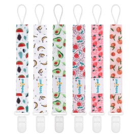babygoal Fruit Pacifier Clips, 6 Pack Binky Paci Holder Clips Leashes Fits for Most Pacifiers and Binkies 6PS28-B
