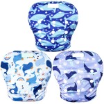Wegreeco Baby & Toddler Snap One Size Adjustable Reusable Baby Swim Diaper (Whale, Large, 3 Pack)