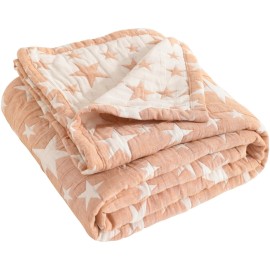 NTBAY 3 Layer Toddler Blanket, Muslin Cotton Jacquard Bed Blankets, Lightweight Thermal Baby Blanket, Super Soft and Warm Crib Blanket for All Seasons, Decoration Gift, 30x40, Pale Orange Star