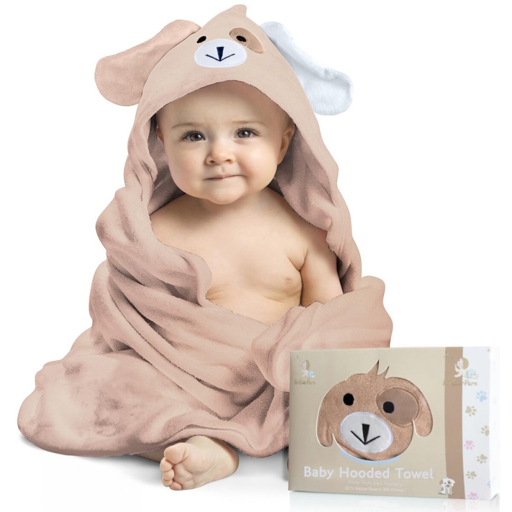 FOREVERPURE Baby Towels with Hood - Soft, Absorbent Viscose Made of Bamboo, Extra Large 35 x 35 Inches, for Newborns, Infants, Boys and Girls, Brown