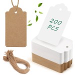 SallyFashion 200pcs Gift Tags with String Attached, 2x4 inch Kraft Paper Hang Tags for Clothes DIY Crafts Wedding Holiday (Brown White)