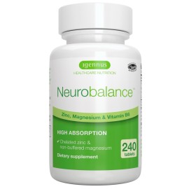 Igennus Neurobalance High Absorption Zinc Magnesium & B6 Complex, Cognitive Support, Focus & Muscle Recovery, 24mg Chelated Zinc Picolinate, All Day Nutrient Delivery, Vegan, Non-GMO, 240 Tablets