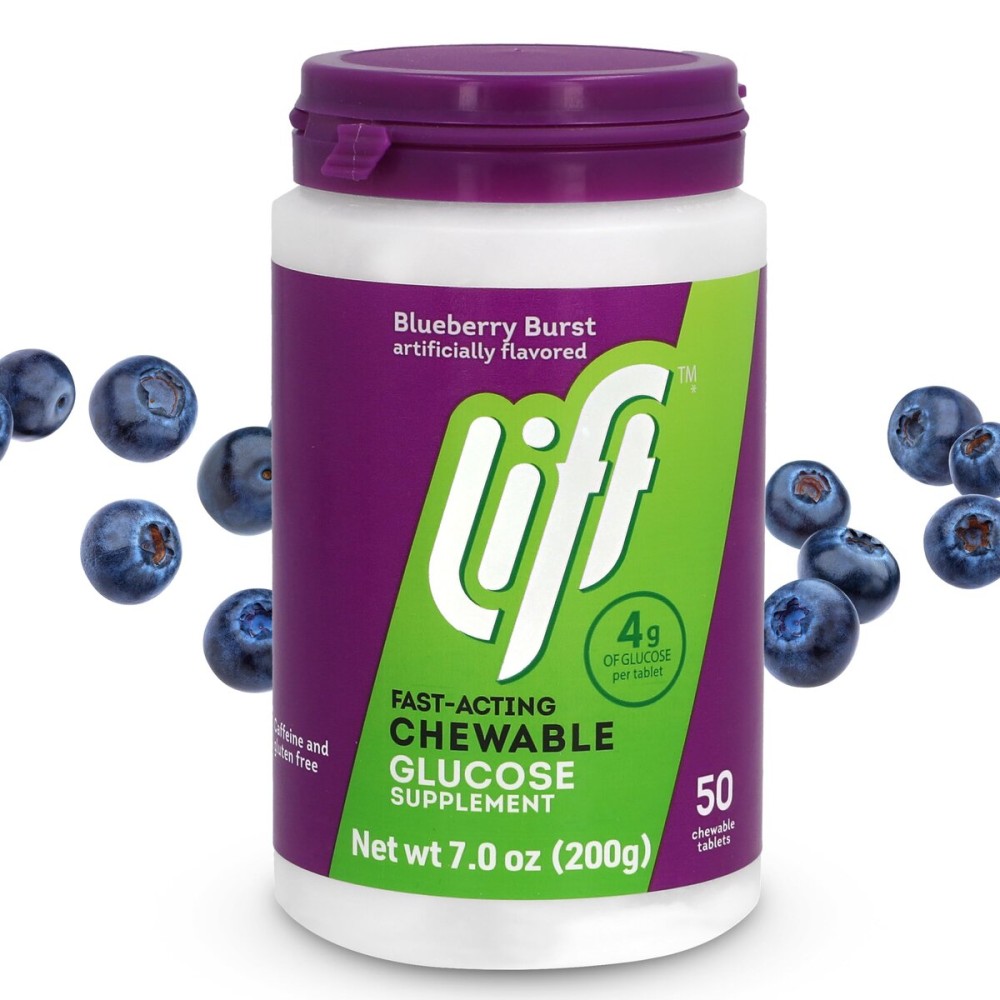 Lift Glucose Fast-Acting Glucose Chewable Energy Tablets, Blueberry, 50 ct Jar (Pack of 1)