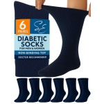 Special Essentials Diabetic Socks for Men & Women - 6 Pairs of Non-Binding Extra Wide Top Cotton Neuropathy Socks - Crew Length, Navy, 9-11