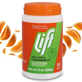Lift Glucose Fast-Acting Glucose Chewable Energy Tablets, Orange, 50 ct Jar (Pack of 1)