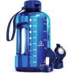 AQUAFIT 64 oz Water Bottle with Time Marker - Straw & Chug Lid - BPA Free Half Gallon Gym Water Bottle with Handle - Big Gallon Jug (Blue, 64 Ounces)