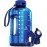 AQUAFIT 64 oz Water Bottle with Time Marker - Straw & Chug Lid - BPA Free Half Gallon Gym Water Bottle with Handle - Big Gallon Jug (Blue, 64 Ounces)