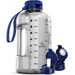 AQUAFIT 64 oz Water Bottle with Time Marker - Straw & Chug Lid - BPA Free Half Gallon Gym Water Bottle with Handle - Big Gallon Jug (Clarity, 64 Ounces)
