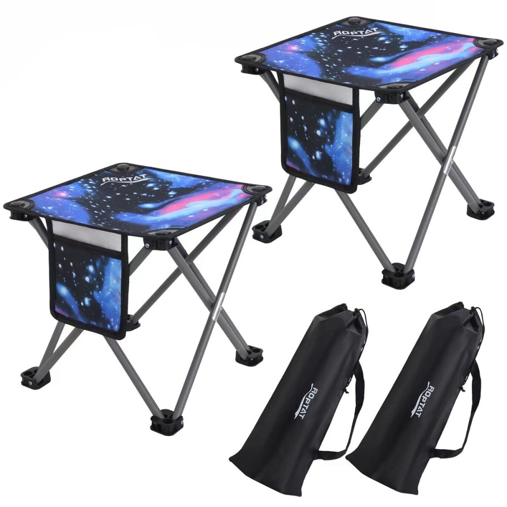 Roptat 2 Pack Camping Stool,Portable Folding Compact Lightweight Stool Seat for Camping Fishing Hiking Gardening Outdoor Walking Backpacking Travelling and Beach with Carry Bag