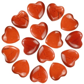 Marrywindix 15 Packs 0.8 Inches Healing Crystal Natural Red Jasper Heart Love Carved Palm Worry Stone Chakra Reiki Balancing