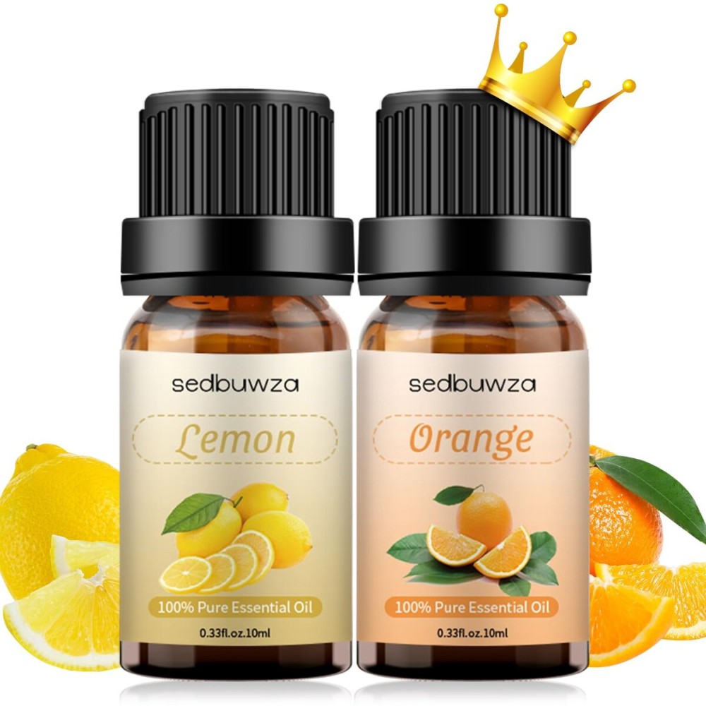 Sedbuwza Lemon Orange Essential Oil Set, Lemon Fragrance Oil Orange Scent Oil Set for Diffuser, Aromatherapy, Massage, Soap, Candle Making 2 x 10 ml