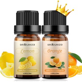 Sedbuwza Lemon Orange Essential Oil Set, Lemon Fragrance Oil Orange Scent Oil Set for Diffuser, Aromatherapy, Massage, Soap, Candle Making 2 x 10 ml