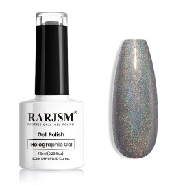 RARJSM Holographic Gel Nail Polish Grey Gorgeous Glossy Soak off Nail Gel with Glitter Mermaid Unicorn Effect Curing Required for Nail Art Design Manicure Salon DIY at Home