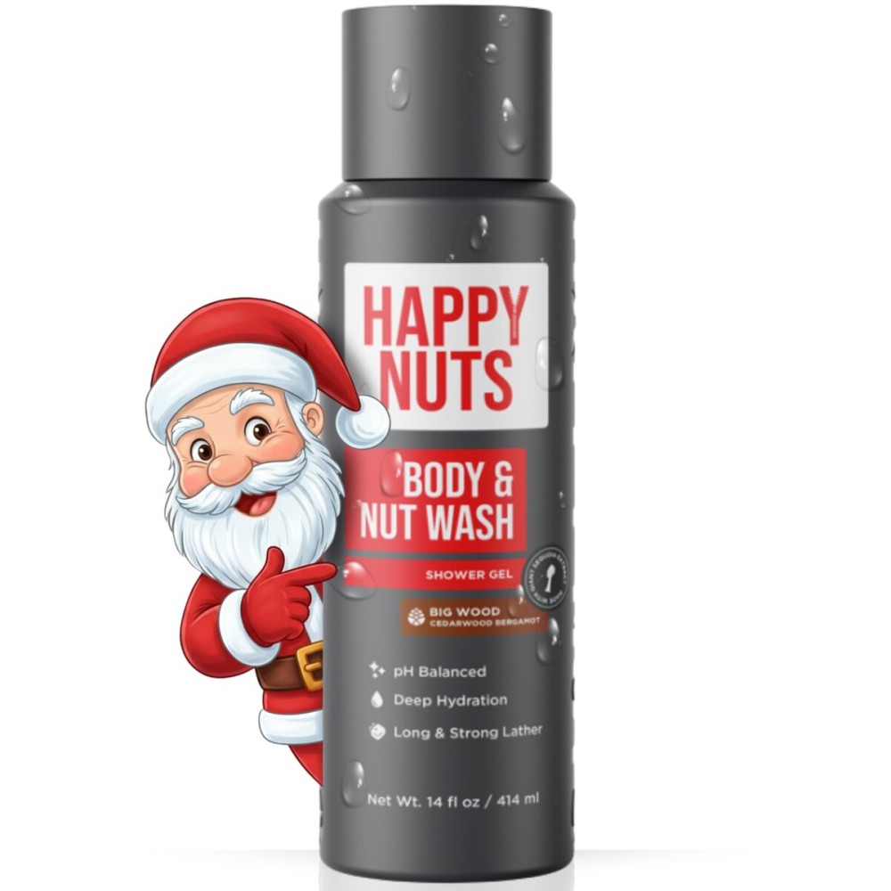 HAPPY NUTS Big Wood Body and Nut Wash - Moisturizing Men\'s Shower Gel, Bodywash with Deep Cleanse for Sensitive Skin - Men\'s Body Soap