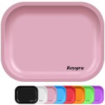 roygra Rolling Tray, Small Metal Tray, Cigarette Pre Roll Smoking Accessories, Portable Matte Rolling Trays for Smokers, Home Table Decor, Patio Decorations, 7 x 5.5 inch - Pink