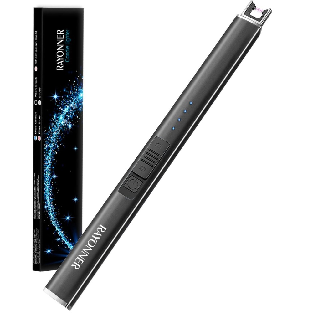 RAYONNER Electric Candle Lighter with Safety Switch - USB Rechargeable Windproof & Flameless Plasma Arc Lighter for Easter Basket Stuffers(Black, 1 Count (Pack of 3))