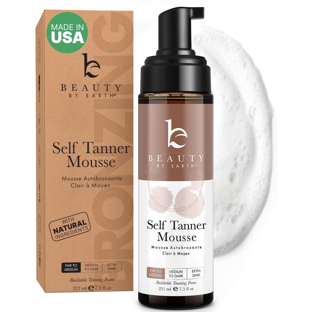 Self Tanner Mousse - USA Made with Natural & Organic Ingredients, Self Tanning Mousse for Fake Tan, Sunless Tanner for Pale Skin, Clear & Non Toxic Tanning Foam for Streak Free Finish, No Orange Color