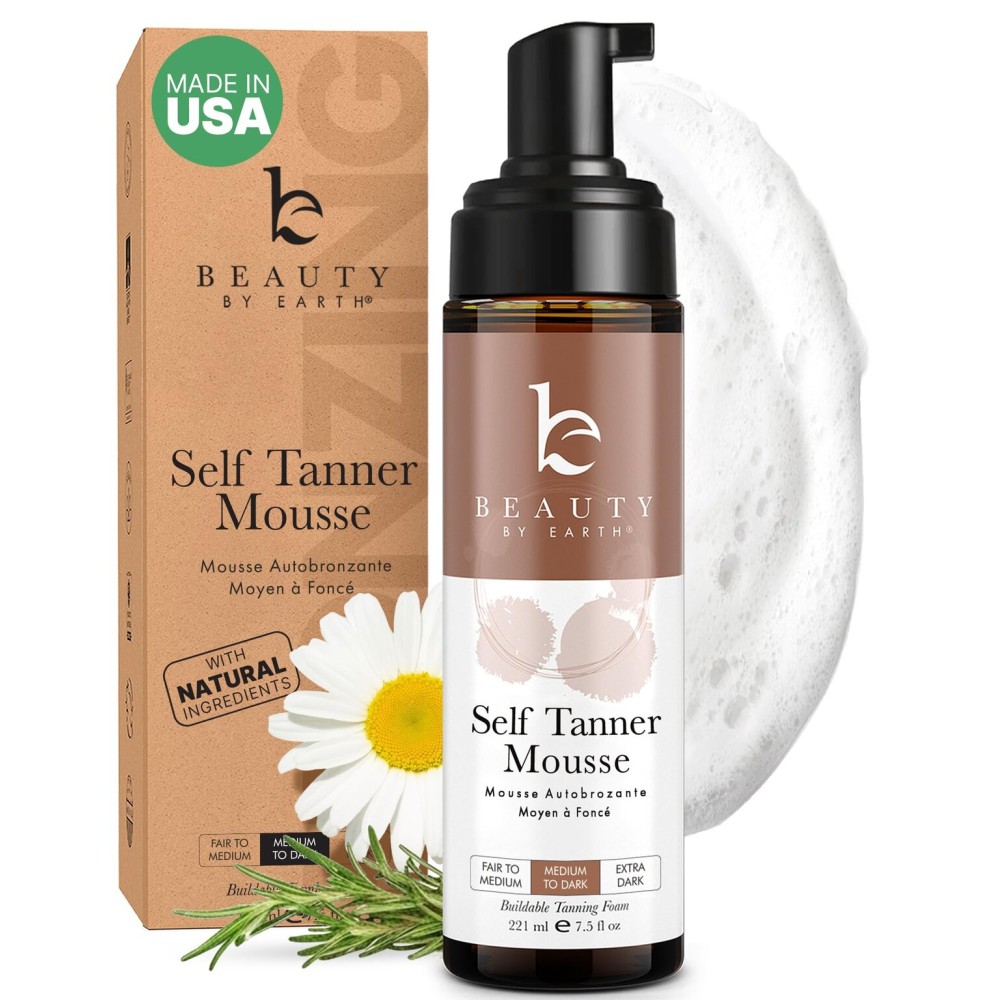 Self Tanner Mousse - USA Made with Natural & Organic Ingredients, Self Tanning Mousse for Dark Fake Tan, Sunless Tanner, Clear & Non Toxic Tanning Foam for Streak Free Finish & Natural Glow