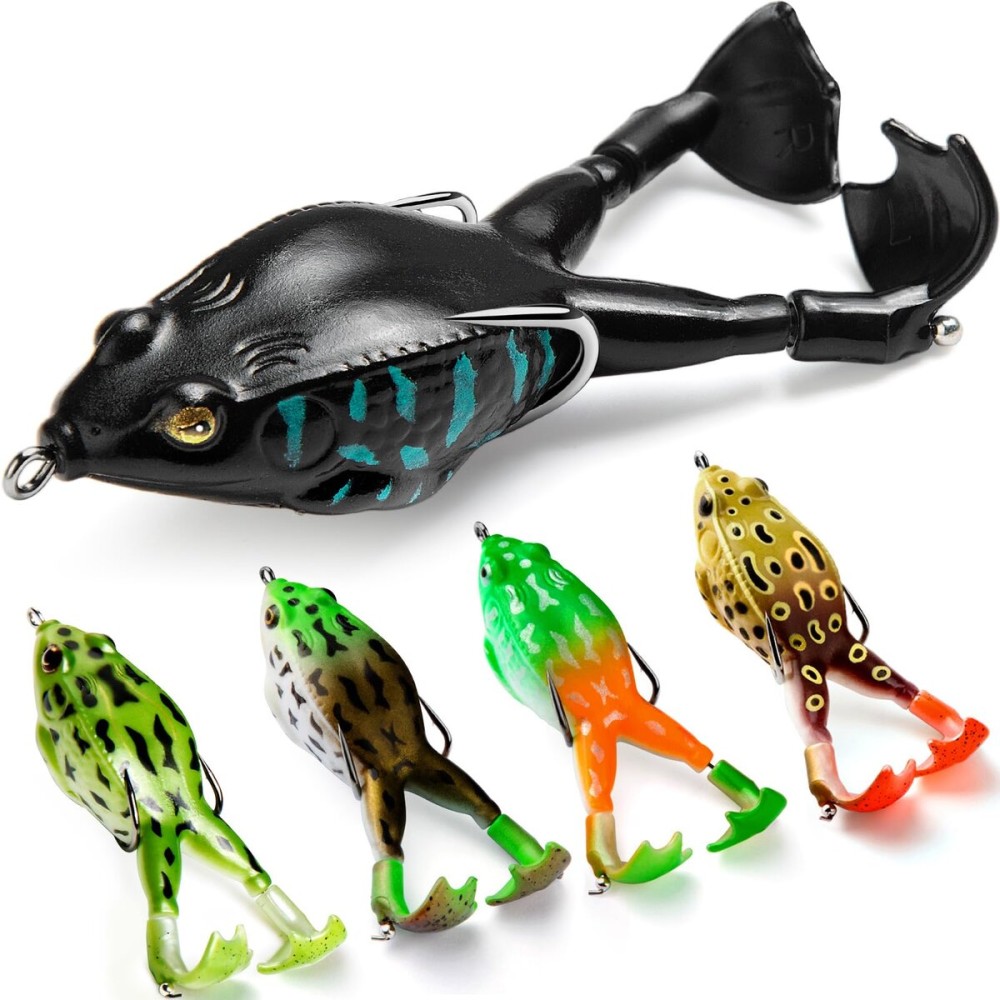 Topwater Frog Lure Bass Trout Fishing Lures Kit Set Realistic Prop Frog Soft Swimbait Floating Bait with Weedless Hooks for Freshwater SaltwaterPack of 5