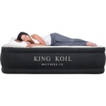 King Koil Luxury Pillow Top Plush Queen Air Mattress with High-Speed Built-in Pump, Blow Up Bed Top Side Flocking, Puncture Resistant, 16 Double High Inflatable Airbed Guests & Travel 1-Year Warranty