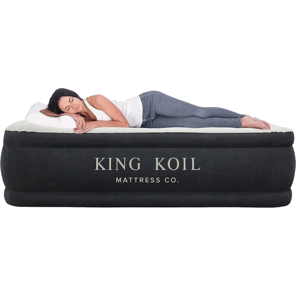 King Koil Plush Pillow Top Luxury Twin Air Mattress with Built-in High-Speed Pump for Camping, Home & Guests - 16 Airbed Inflatable Blow Up Mattress, Waterproof, 1-Year Manufacturer Warranty.