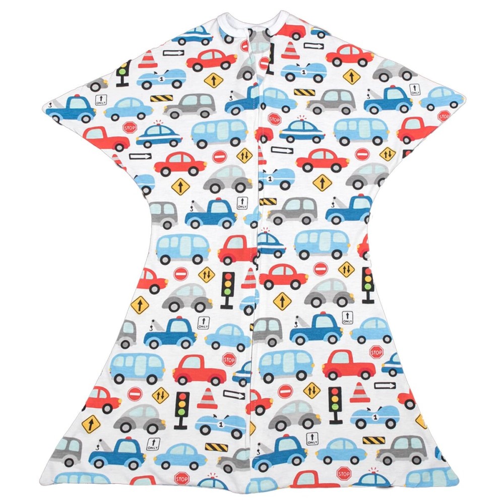 SleepingBaby Zipadee-Zip Transition Swaddle - Cozy Baby Swaddle Blanket with Zipper Convenience - Roomy Wearable Blanket for Easy Diaper Changes - Busy Town, Medium (6-12 Month)