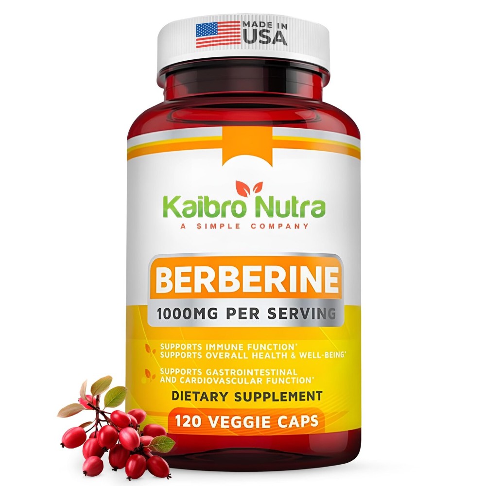 Kaibro Nutra Berberine Supplement 1000mg, Berberine HCL for Immune System, Glucose Support, Circulatory & Gastrointestinal Health, Vegan & Gluten-Free, 120 Capsules