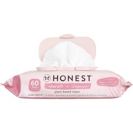 The Honest Company Nourish and Cleanse Naturally Scented Wipes Cleansing Multi-Tasking 99% Water Plant Based Hypoallergenic Sweet Almond 60 Count