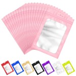 100 Pieces Pink Resealable Mylar Bags with Zip and Frosted Clear Window Resealable Packaging Bags Foil Pouch Zipper Bag for Food Self Sealing Storage Supplies 6.29x9.44 inches