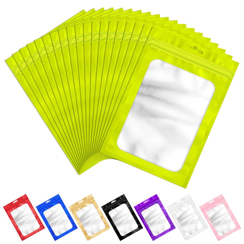 100 Pieces Resealable Mylar Bags with Zipper and Frosted Clear Window Smell Proof Packaging Bags Foil Pouch Zip Bag for Food Self Sealing Storage Supplies (Green, 2.753.93 inches)