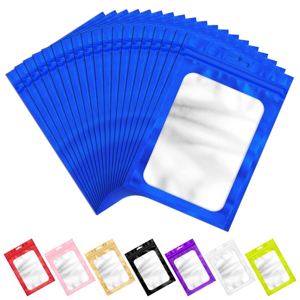 100 Pack Smell Proof Bags, Resealable Packaging Bags Mylar Bag with Frosted Clear Window, Sealed Pouches Foil Pouch Smell Proof Zipper Pouches for Food Storage (Blue, 4.13 x 5.91 Inches)