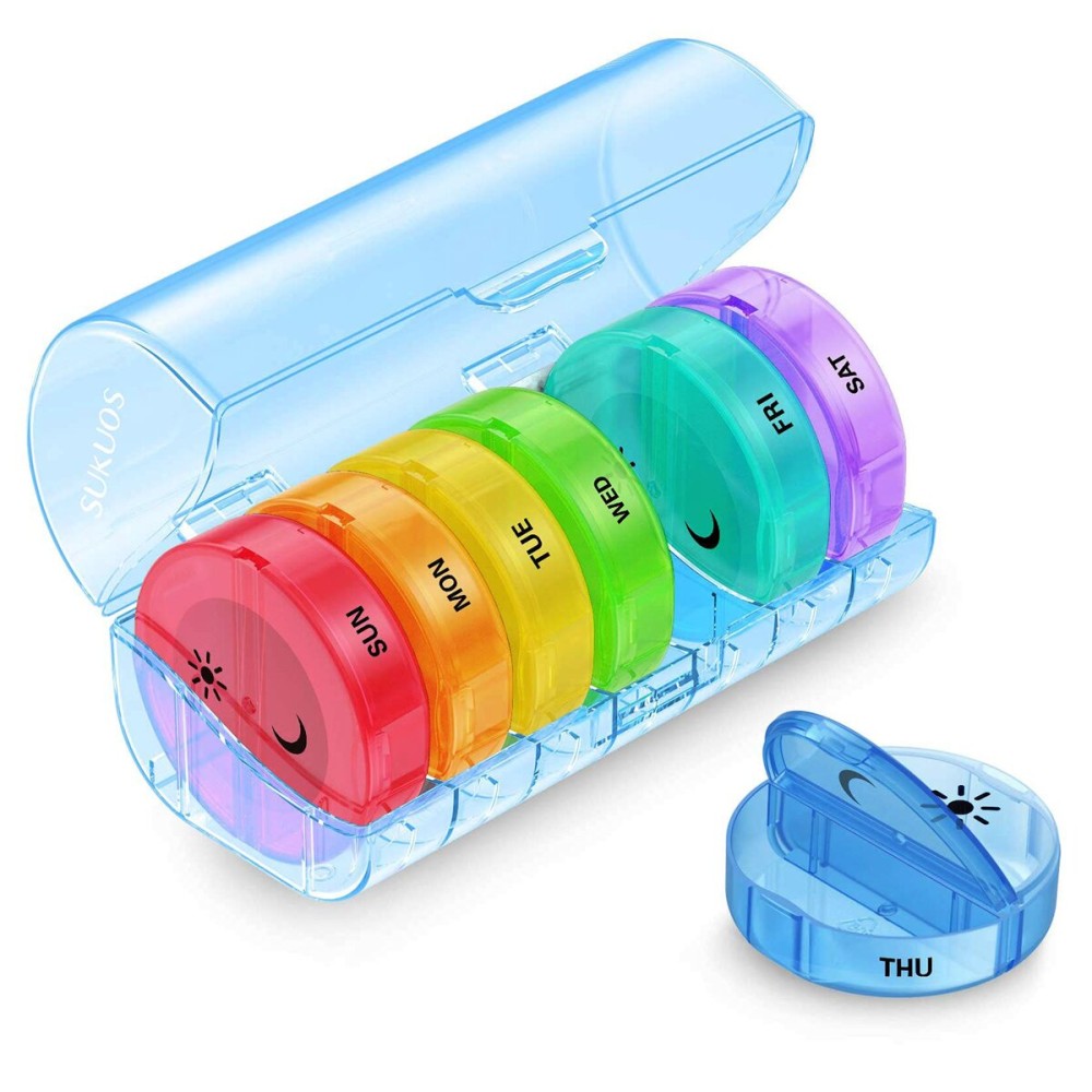 Sukuos Large Weekly Pill Organizer 2 Times a Day, Daily Pill Box 7 Day Easy to Open with Double Protection, AM PM Pill Case for Medicine/Vitamin/Fish Oil/Supplements (Blue)