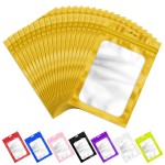 100 Pieces Resealable Mylar Bags with Frosted Clear Window Smell Proof Packaging Bags Foil Pouch Zip Treat Bag for Food Self Sealing Storage Supplies (Golden, 2.753.93 inches)