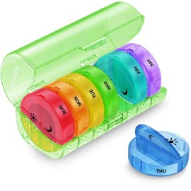 Sukuos Large Weekly Pill Organizer 2 Times a Day, Daily Pill Box 7 Day Easy to Open with Double Protection, AM PM Pill Case for Medicine/Vitamin/Fish Oil/Supplements (Green)