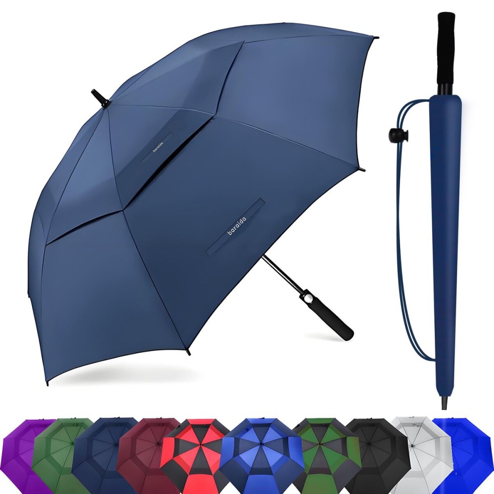Baraida Golf Umbrella Large 62/68/72 Inch, Extra Large Oversize Double Canopy Vented Windproof Waterproof Umbrella, Automatic Open Golf Umbrella for Men and Women and Family.(72 Inch,Navy Blue)