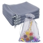 Jexila 100PCS Silver Gray Organza Bags - 5X7 inches Sheer Mesh Drawstring Gift Bags for Wedding, Baby Shower, Party Favors