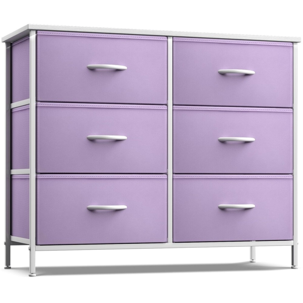 Sorbus Dresser with 6 Drawers - Furniture Storage Tower Unit for Bedroom, Hallway, Closet, Office Organization - Steel Frame, Wood Top, Easy Pull Fabric Bins (6-Drawer, Pastel Purple)