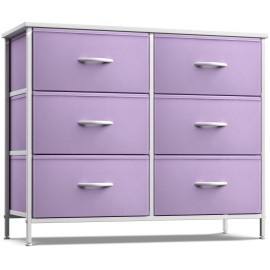 Sorbus Dresser with 6 Drawers - Furniture Storage Tower Unit for Bedroom, Hallway, Closet, Office Organization - Steel Frame, Wood Top, Easy Pull Fabric Bins (6-Drawer, Pastel Purple)