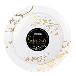 Plasticpro White Plastic Design Party Plates Premium heavyweight Elegant Disposable Tableware Dishes (32, Spring Collection Gold)