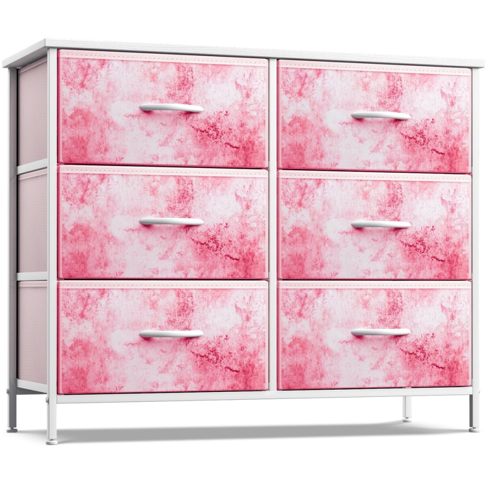 Sorbus Kids Dresser with 6 Drawers - Storage Chest Organizer Unit with Steel Frame, Wood Top & Handles, Tie-dye Fabric Bins for Clothes - Wide Furniture for Bedroom Hallway Kids Room Nursery & Closet