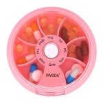 INVODA Weekly Pill Organizer 7 Compartment Rotating Pill Box for Daily Medication & Vitamins - Portable Travel Pill Case Fish Oil Supplements Vitamins Organizer (Pink)