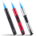 Urgrette 3 Pack Butane Torch Lighters, 6-inch Refillable Pen Lighter Adjustable Jet Flame Butane Lighter for Grill BBQ Camping (Gas Not Included)