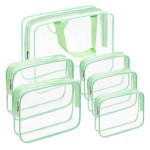 APREUTY Clear Makeup Bags, TSA Approved 6 Pcs Cosmetic Makeup Bags Set Clear PVC with Zipper Handle Portable Travel Luggage Pouch Airport Airline Vacation Organization (Green)