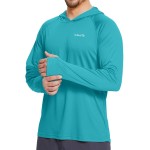 baleaf Men\'s Sun Protection Hoodie Shirt UPF 50+ Long Sleeve UV SPF T-Shirts Rash Guard Fishing Swimming Lightweight Blue Curacao XXXL