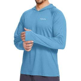 baleaf Men\'s Sun Protection Hoodie Shirt UPF 50+ Long Sleeve UV SPF T-Shirts Rash Guard Fishing Swimming Lightweight Malibu Blue S