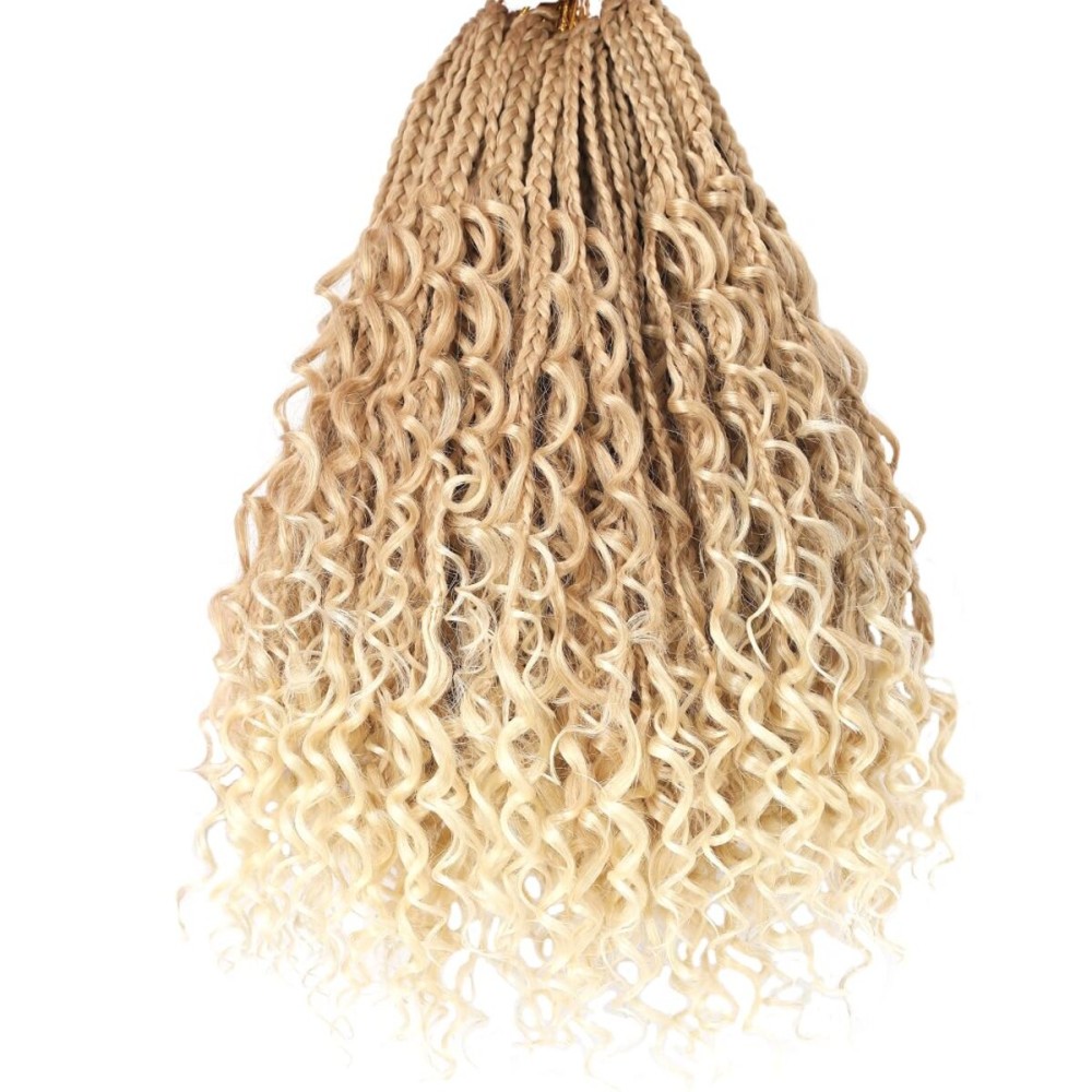 Beverlee Boho Box Braids 8 Packs Goddess Box Braids 14 Inch Bohemian Box Braids Crochet Hair Crochet Box Braids with Curly Ends Pre-looped Synthetic Crochet Hair for Black Women 128 Strands 27/613