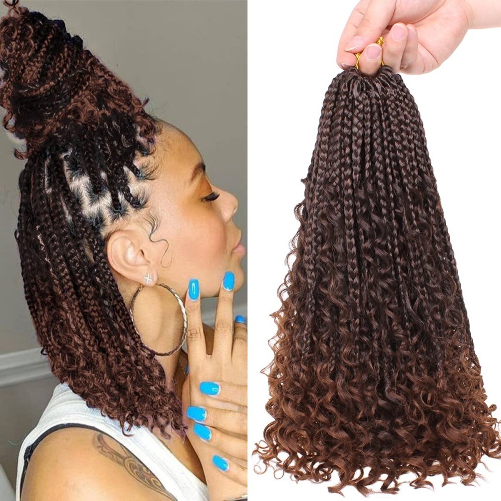 Beverlee 14 Inch Boho Box Braids 8 Packs Goddess Box Braids Crochet hair Braiding Hair Bohemian Hair Hippie with Curly Ends Messy Pre-looped Synthetic Crochet Braids for Black Women 128 Strands