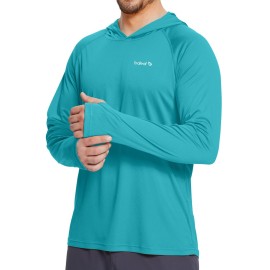baleaf Men\'s Sun Protection Hoodie Shirt UPF 50+ Long Sleeve UV SPF T-Shirts Rash Guard Fishing Swimming Lightweight Blue Curacao XL